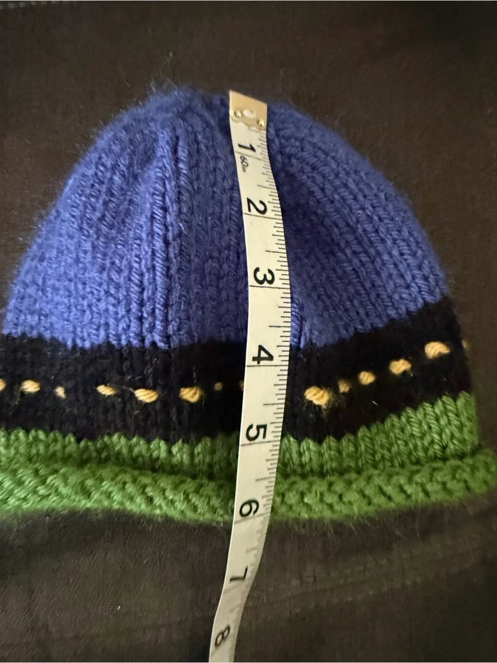Kids Knit Beanie with Red Car Accent - Blue, Green & Black